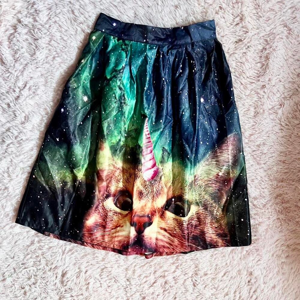Unicorn Cat Celestial Galaxy Maximalist Dopamine‎ Novelty Quirky Unique Skirt